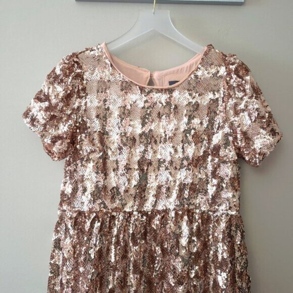 NWT Maeve by Anthropologie pink rose gold sequined midi dress S - Picture 9 of 10
